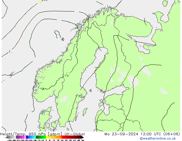 Height/Temp. 950 hPa UK-Global Mo 23.09.2024 12 UTC