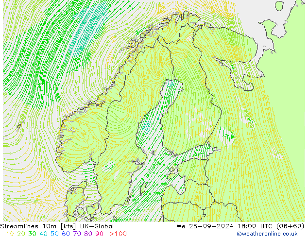 Stromlinien 10m UK-Global Mi 25.09.2024 18 UTC