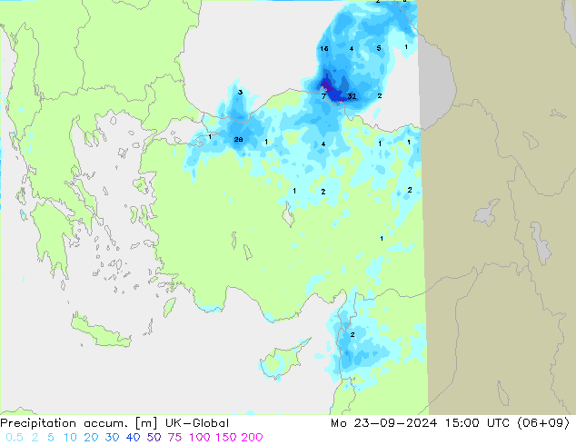 Precipitation accum. UK-Global  23.09.2024 15 UTC