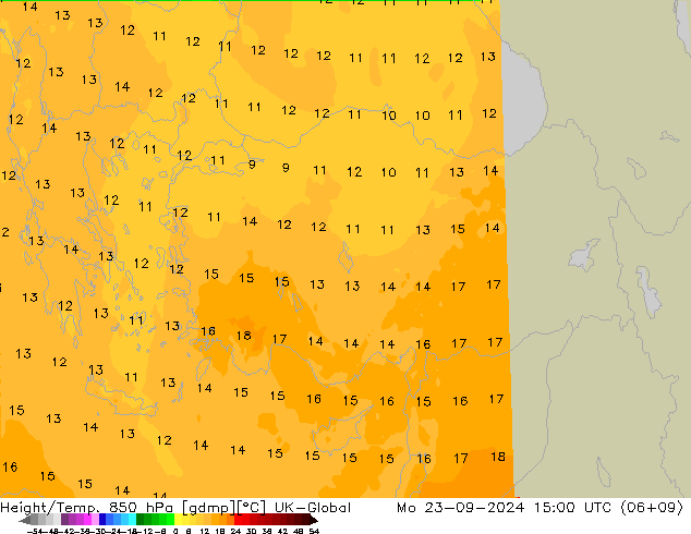 Hoogte/Temp. 850 hPa UK-Global ma 23.09.2024 15 UTC