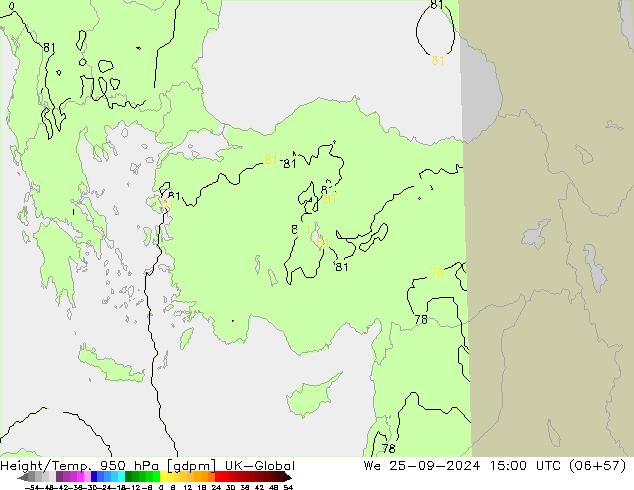 Geop./Temp. 950 hPa UK-Global mié 25.09.2024 15 UTC