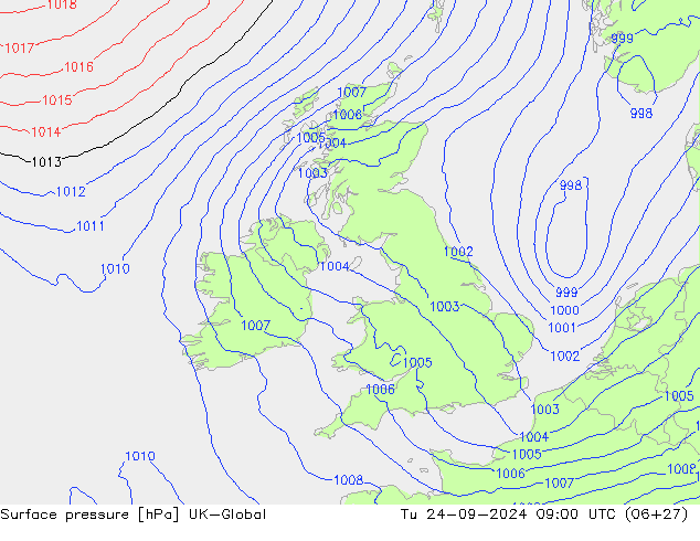 Pressione al suolo UK-Global mar 24.09.2024 09 UTC