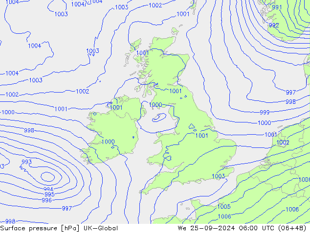 Surface pressure UK-Global We 25.09.2024 06 UTC