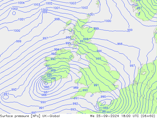 Atmosférický tlak UK-Global St 25.09.2024 18 UTC