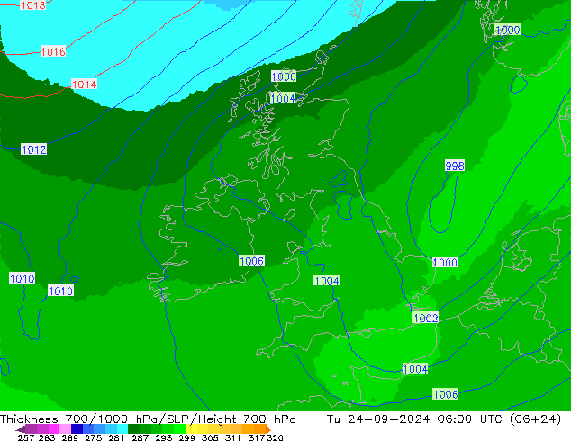 700-1000 hPa Kalınlığı UK-Global Sa 24.09.2024 06 UTC