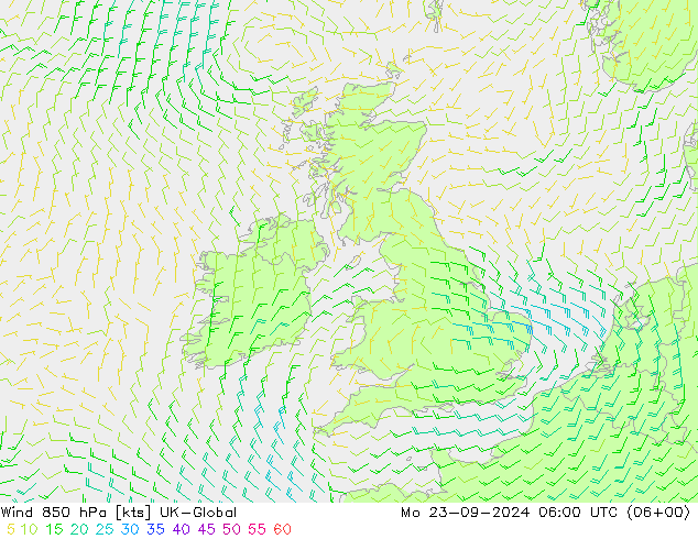 wiatr 850 hPa UK-Global pon. 23.09.2024 06 UTC