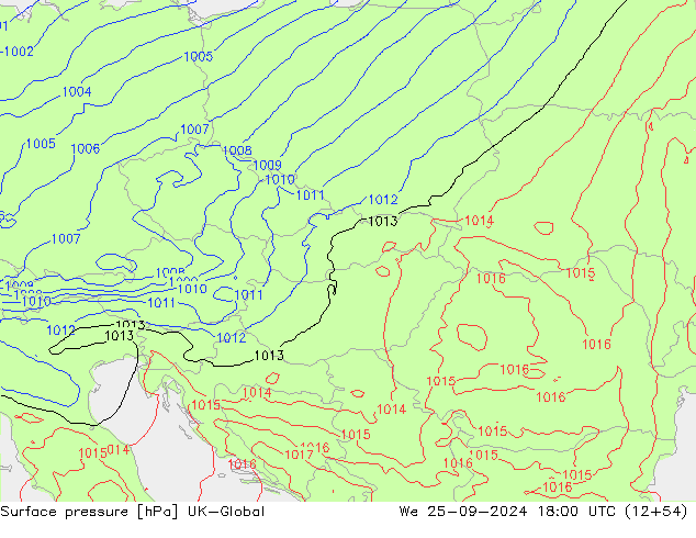 Pressione al suolo UK-Global mer 25.09.2024 18 UTC