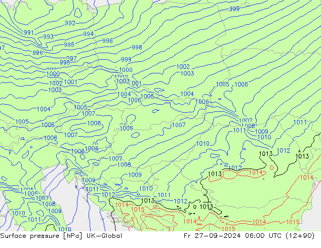 Luchtdruk (Grond) UK-Global vr 27.09.2024 06 UTC