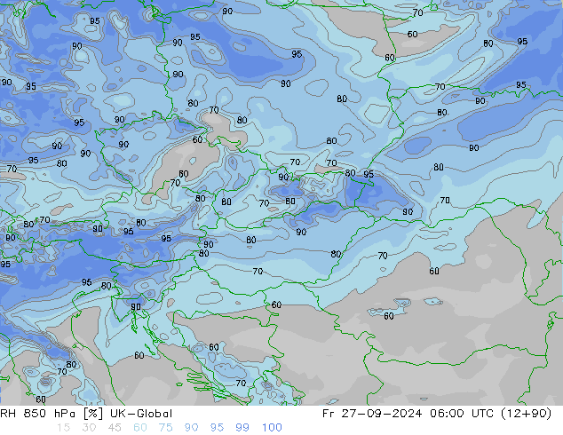 RH 850 hPa UK-Global Fr 27.09.2024 06 UTC