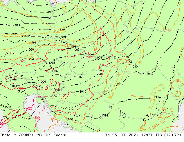 Theta-e 700hPa UK-Global Qui 26.09.2024 12 UTC