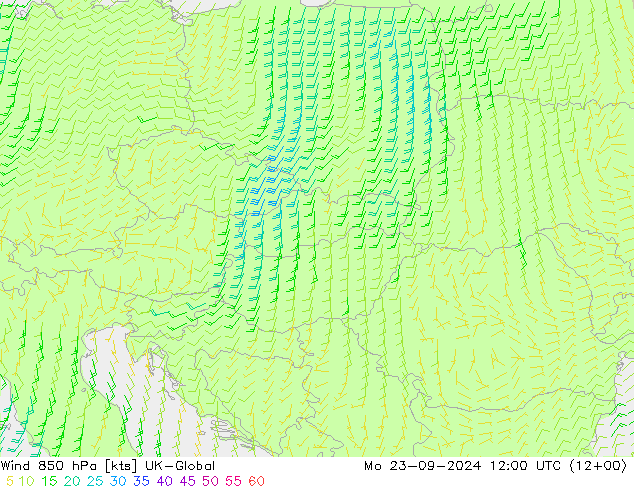 Vento 850 hPa UK-Global lun 23.09.2024 12 UTC