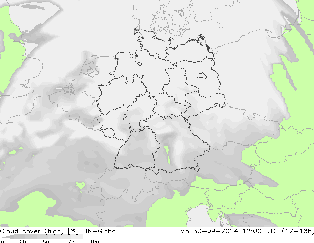 Cloud cover (high) UK-Global Mo 30.09.2024 12 UTC