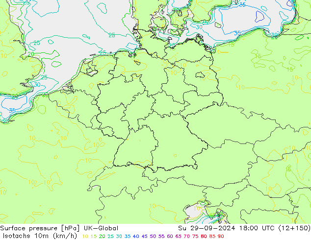 Isotachs (kph) UK-Global dom 29.09.2024 18 UTC