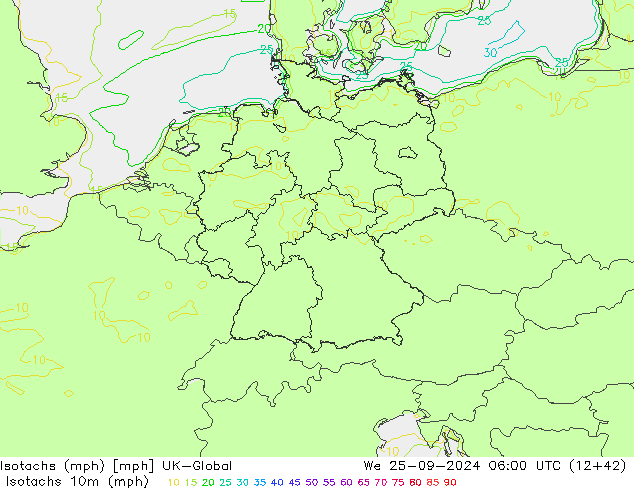 Isotachs (mph) UK-Global mer 25.09.2024 06 UTC