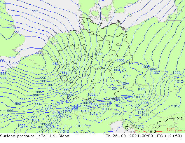 Surface pressure UK-Global Th 26.09.2024 00 UTC