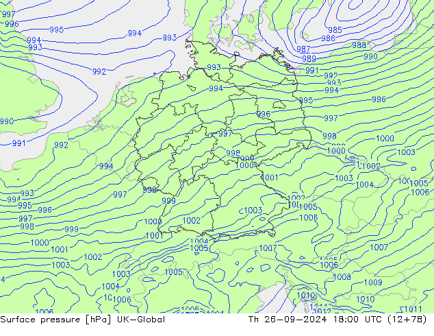 Surface pressure UK-Global Th 26.09.2024 18 UTC