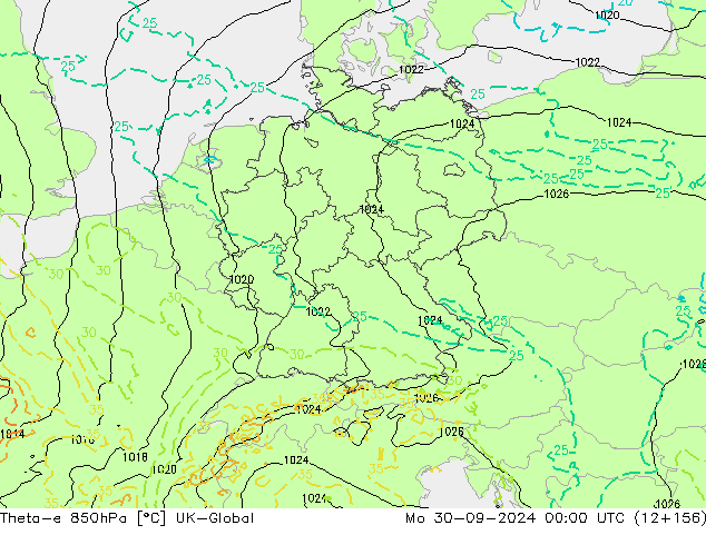 Theta-e 850hPa UK-Global lun 30.09.2024 00 UTC