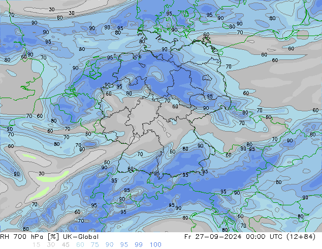 RH 700 hPa UK-Global Fr 27.09.2024 00 UTC