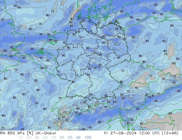 RH 850 hPa UK-Global Fr 27.09.2024 12 UTC