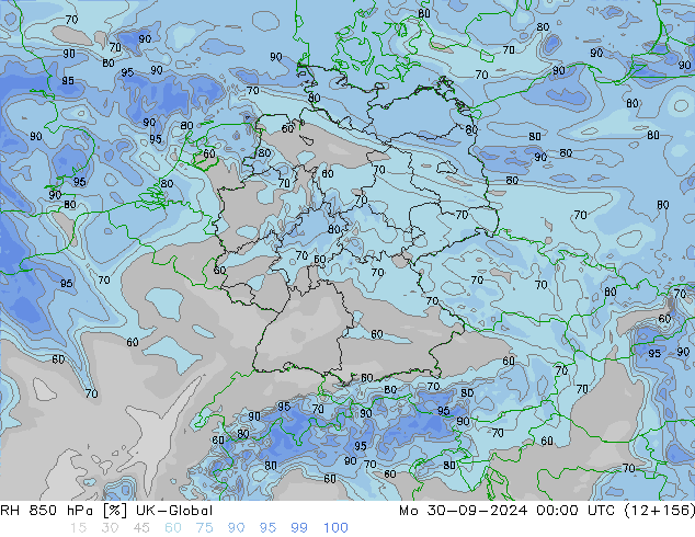 RH 850 hPa UK-Global Mo 30.09.2024 00 UTC