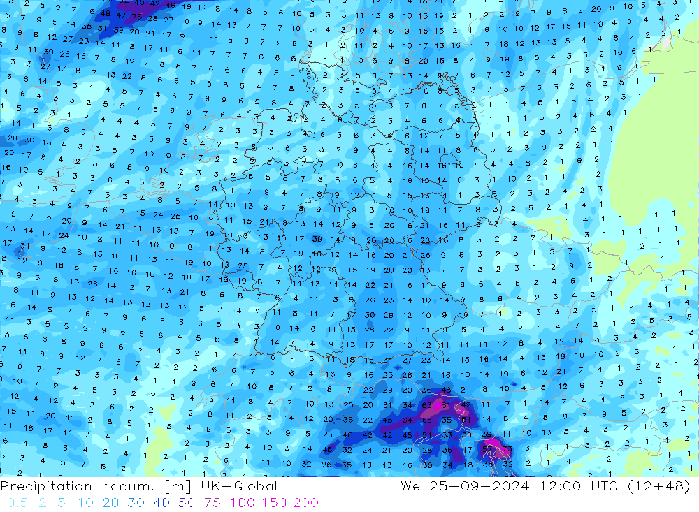 Totale neerslag UK-Global wo 25.09.2024 12 UTC