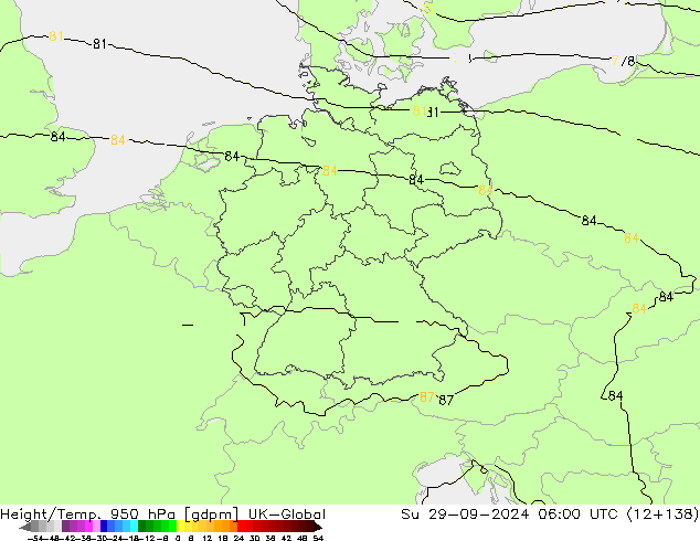 Geop./Temp. 950 hPa UK-Global dom 29.09.2024 06 UTC
