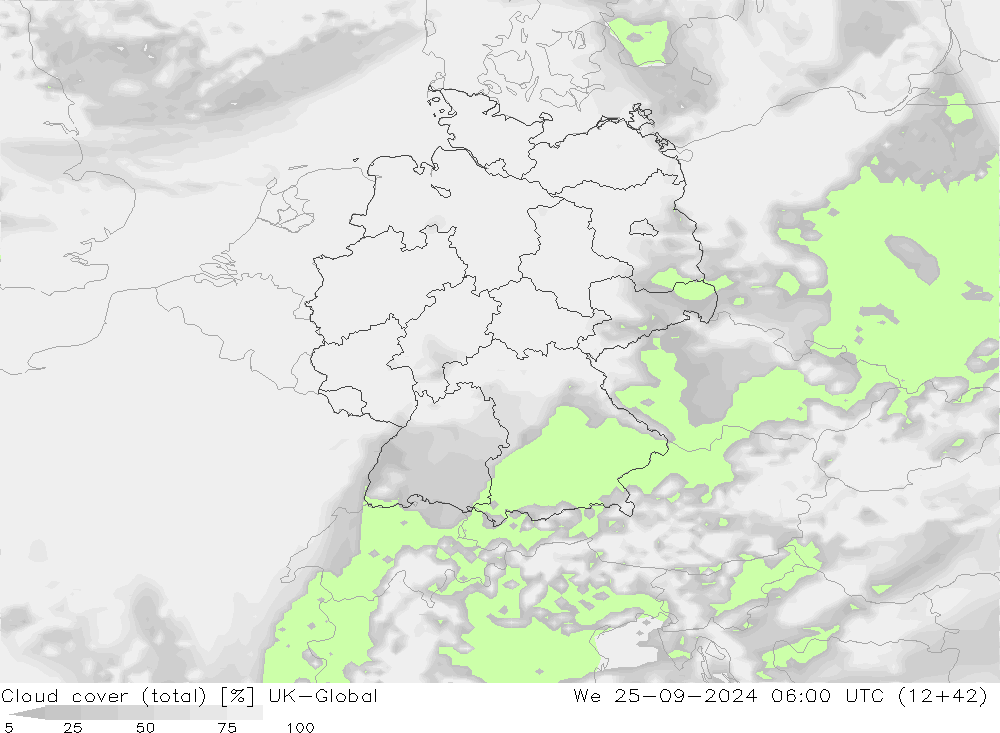 Nubes (total) UK-Global mié 25.09.2024 06 UTC