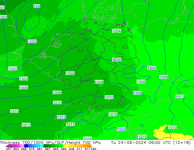 Thck 700-1000 hPa UK-Global mar 24.09.2024 06 UTC