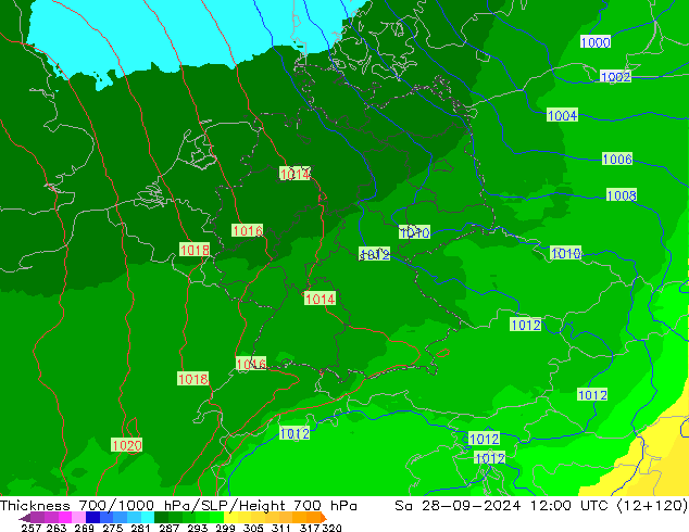 Thck 700-1000 hPa UK-Global So 28.09.2024 12 UTC