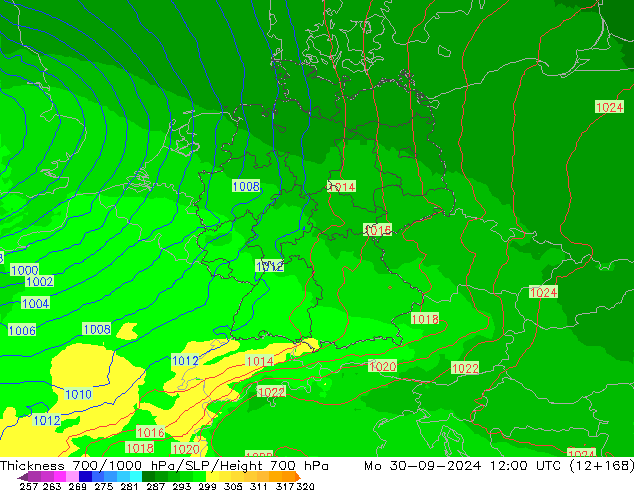 700-1000 hPa Kalınlığı UK-Global Pzt 30.09.2024 12 UTC