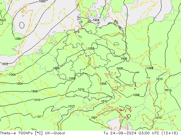 Theta-e 700hPa UK-Global Tu 24.09.2024 03 UTC
