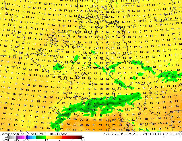 Temperatuurkaart (2m) UK-Global zo 29.09.2024 12 UTC