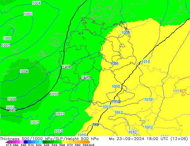 Thck 500-1000гПа UK-Global пн 23.09.2024 18 UTC