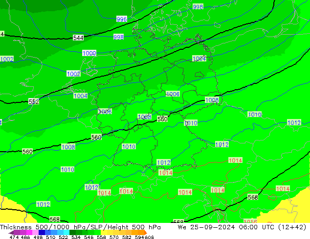 Thck 500-1000hPa UK-Global We 25.09.2024 06 UTC