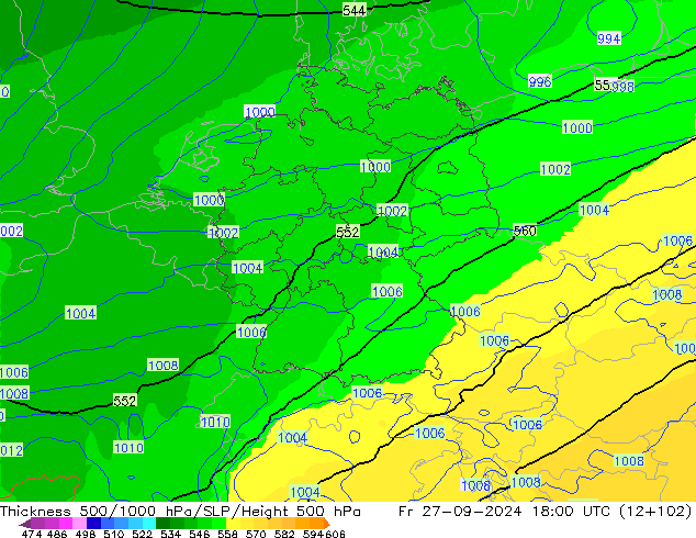 Thck 500-1000hPa UK-Global Fr 27.09.2024 18 UTC