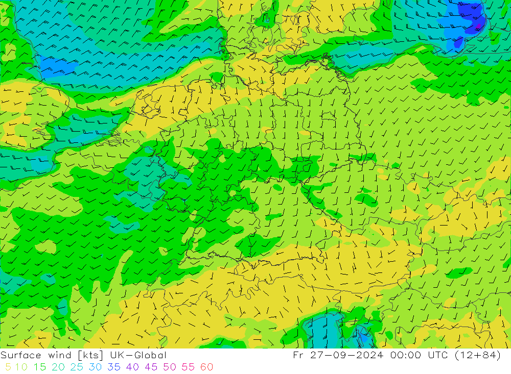 Vent 10 m UK-Global ven 27.09.2024 00 UTC