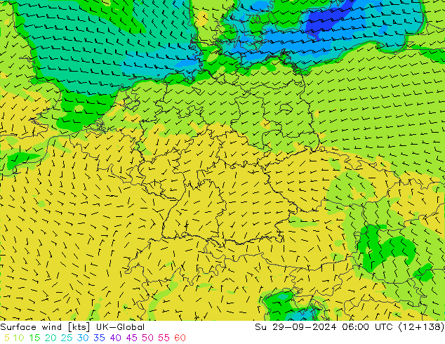 Surface wind UK-Global Su 29.09.2024 06 UTC