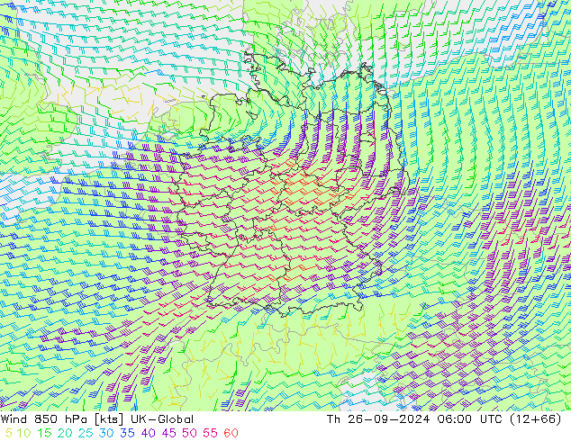 Vento 850 hPa UK-Global gio 26.09.2024 06 UTC