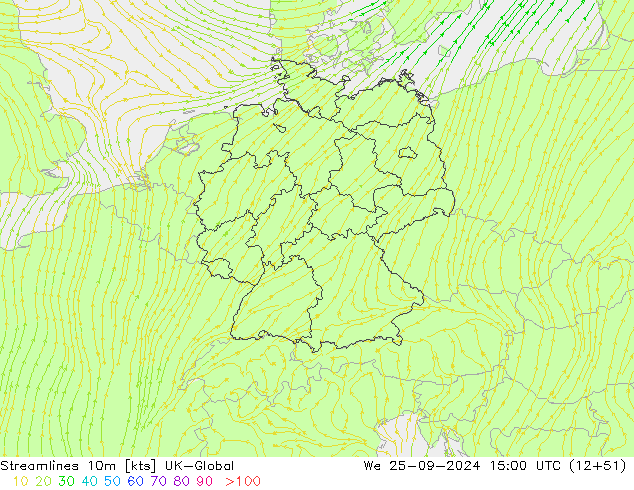 Streamlines 10m UK-Global We 25.09.2024 15 UTC