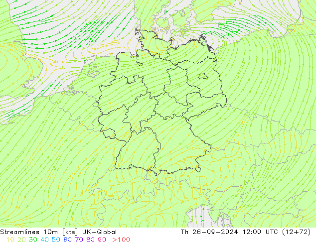 Streamlines 10m UK-Global Th 26.09.2024 12 UTC