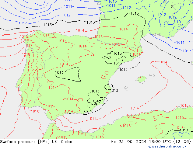 Pressione al suolo UK-Global lun 23.09.2024 18 UTC