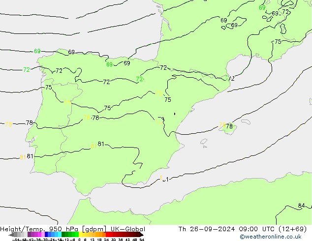 Yükseklik/Sıc. 950 hPa UK-Global Per 26.09.2024 09 UTC