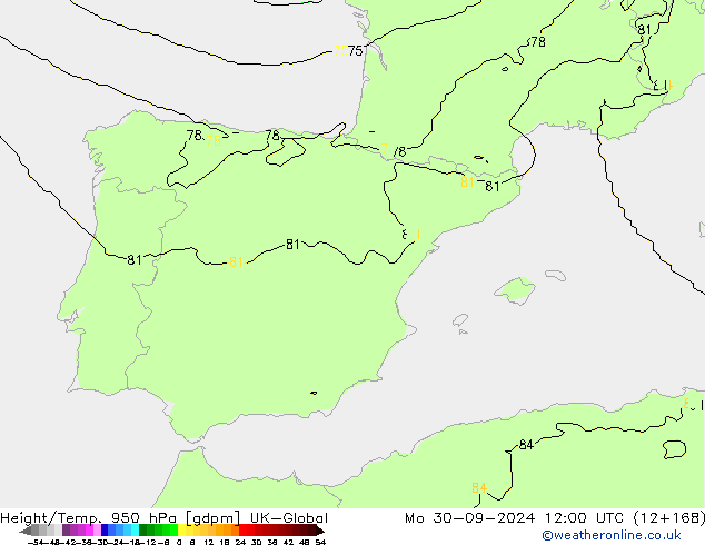 Height/Temp. 950 hPa UK-Global lun 30.09.2024 12 UTC