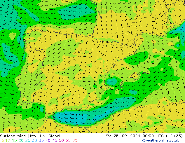 Surface wind UK-Global St 25.09.2024 00 UTC