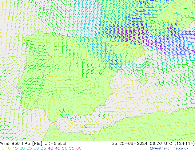 Wind 850 hPa UK-Global Sa 28.09.2024 06 UTC