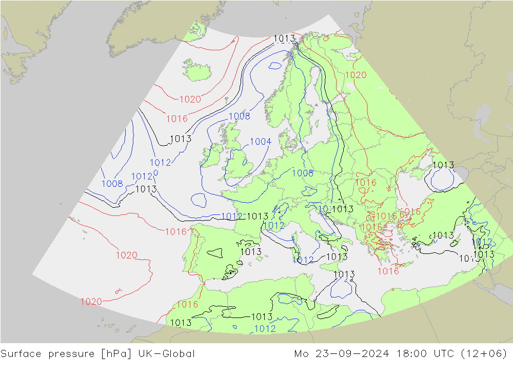 Surface pressure UK-Global Mo 23.09.2024 18 UTC