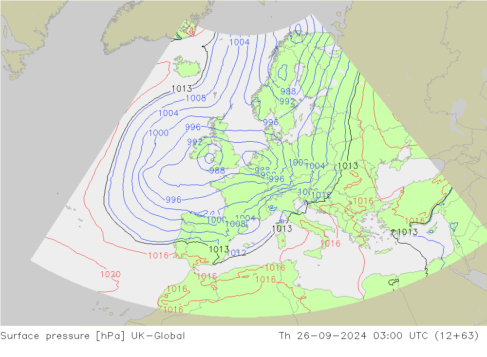 Surface pressure UK-Global Th 26.09.2024 03 UTC