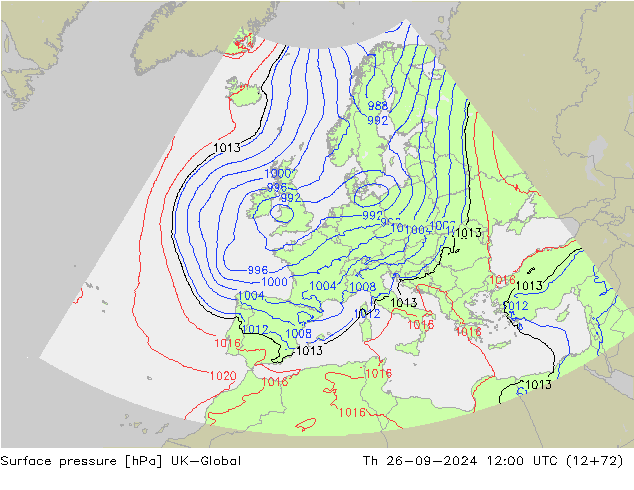 Surface pressure UK-Global Th 26.09.2024 12 UTC