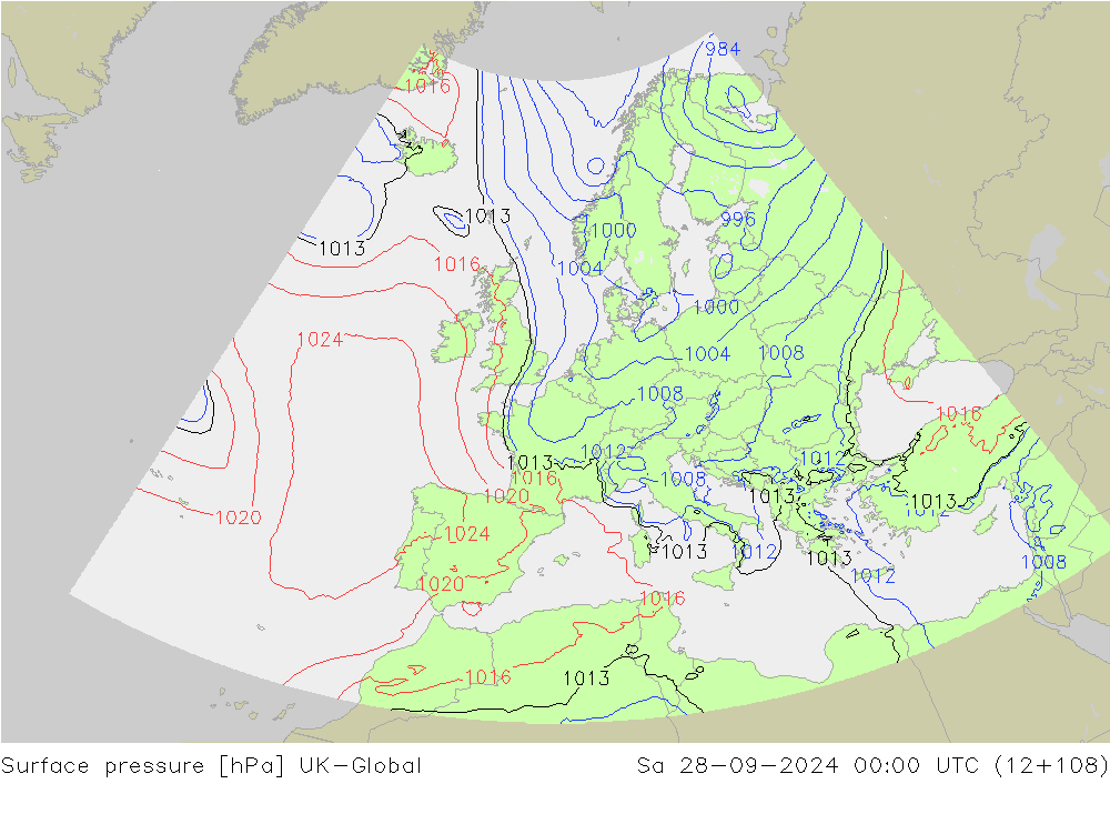 pression de l'air UK-Global sam 28.09.2024 00 UTC