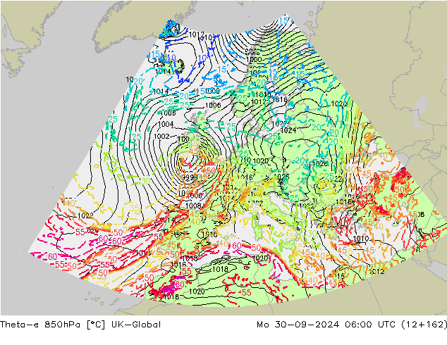 Theta-e 850гПа UK-Global пн 30.09.2024 06 UTC